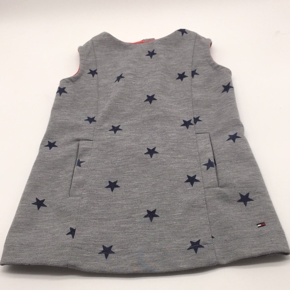 Tommy Hilfiger Infant Girls Jumper Dress Grey with Navy Stars Size 6-9 Months - Picture 1 of 8